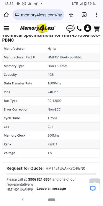 Pamięć DDR3 hynix 2x4 GB 1600 MHz