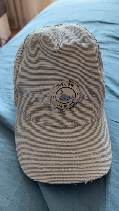 Czapeczka z daszkiem czapka lato błękitna paski h&m 86
