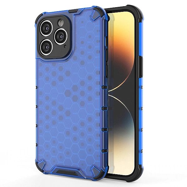Honeycomb etui iPhone 14 Pro Max pancerny hybrydowy pokrowiec niebiesk