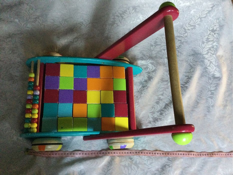 JANOD Drewniany Pchacz Wózek z klockami