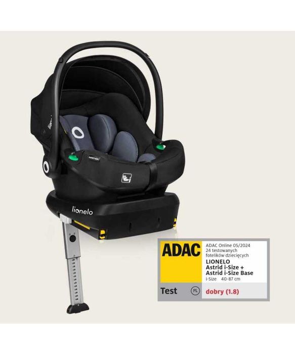 Fotelik samochodowy z bazą ADAC zestaw Lionelo Astrid i-Size