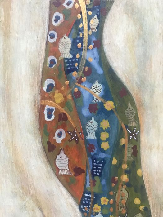 Klimt w miniaturze malowany jak ikona na drewnie