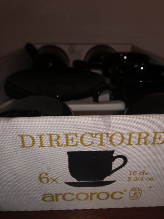 Komplet 12 szt filizanki spodeczki Arcoroc czarny Nowy Directoire