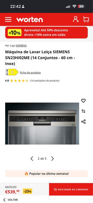 Máquina de Lavar Loiça SIEMENS SN23HI02ME (14 Conjuntos