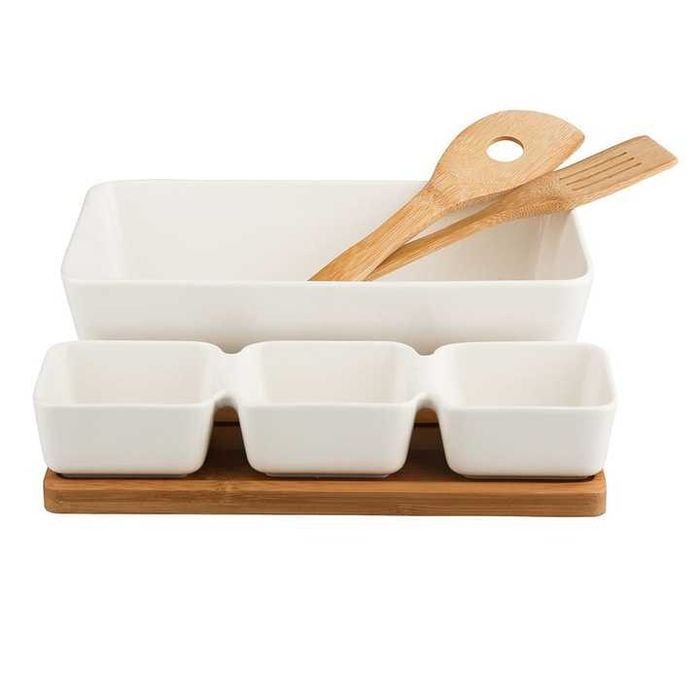 REGULAR KPL. Salaterka i 3 miseczki na podstawie bambusowej