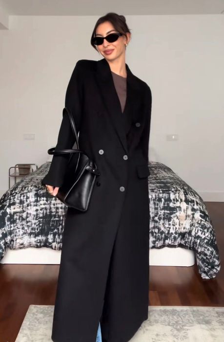 Чорне пальто Zara limited вовна міді максі довге