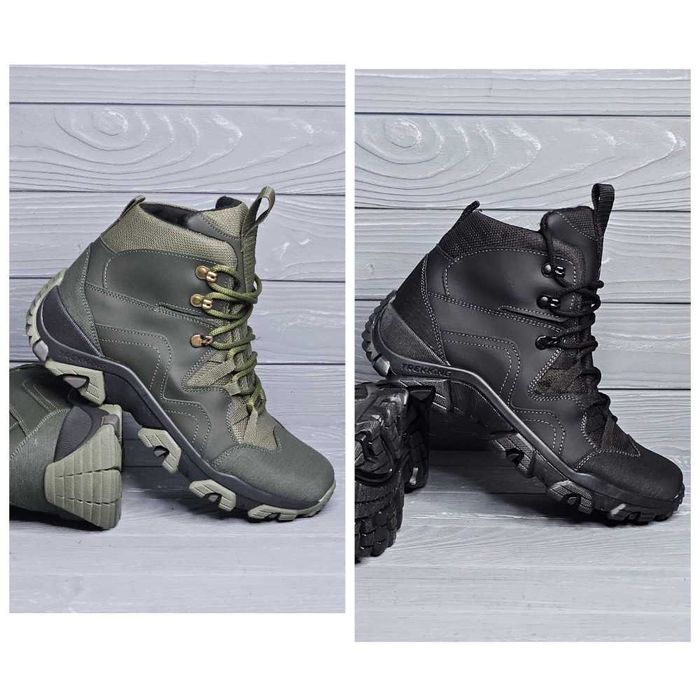 39-47рр!!! Зимние мужские хаки черные зеленые кожаные ботинки! Клапан!