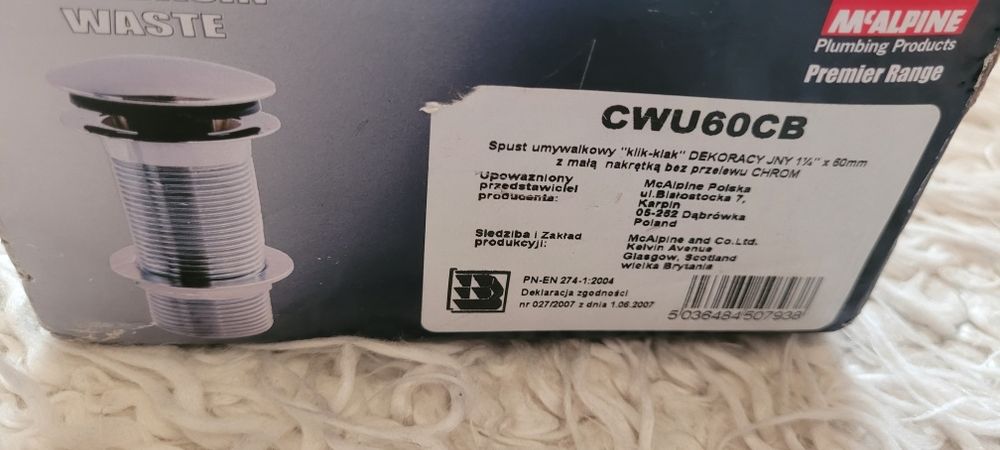 Spust umywalkowy "klik-klak" firmy McALPINE