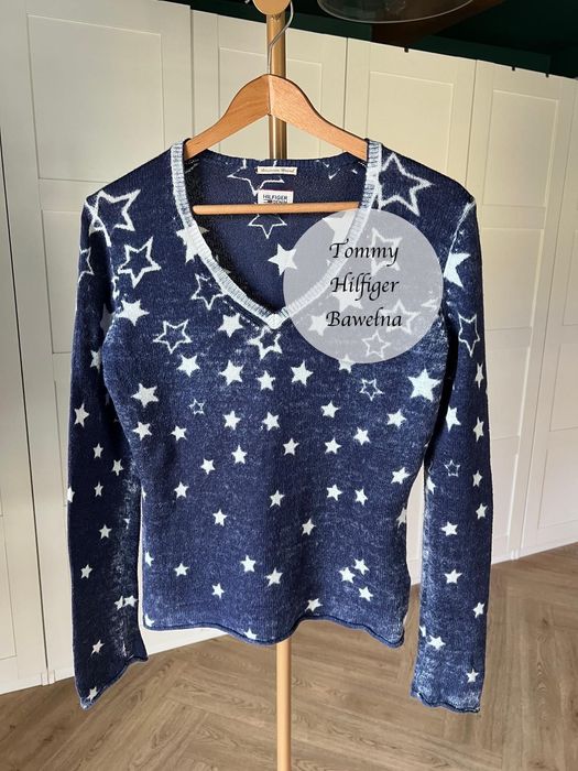 Granatowy sweter w białe gwiazdki z bawełny rozmiar XS Tommy Hilfiger