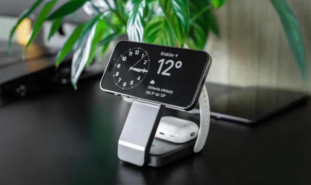 Ładowarka Apple Silver Monkey Alu MagCharger Qi2 3in1 Czarna Nowa