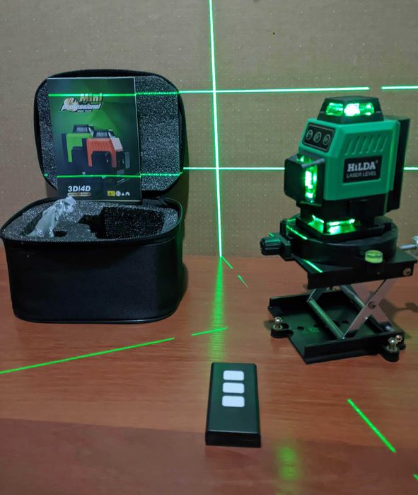 Лазерный уровень нивелир Hilda 4D 16 л.360° микролифт пульт кейс