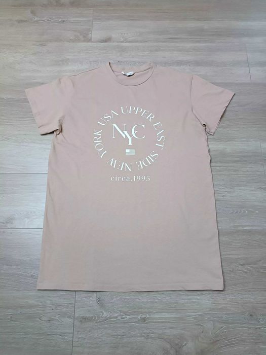 Koszulka t-shirt krótki rękaw beżowa bawełna NYC 'Miss Selfridge' 46