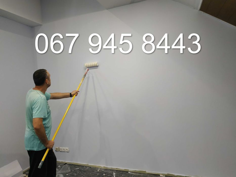 фарбування стін стелі валіком фарбопультом покраска стен краскопультом