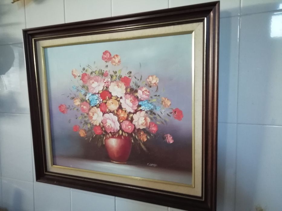 Quadro lindo Antigo Pintado Mão