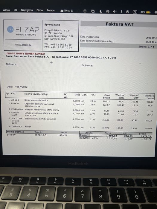 Biurko z elektryczną regulacją wysokości – blat dąb dziki – 137×67 cm