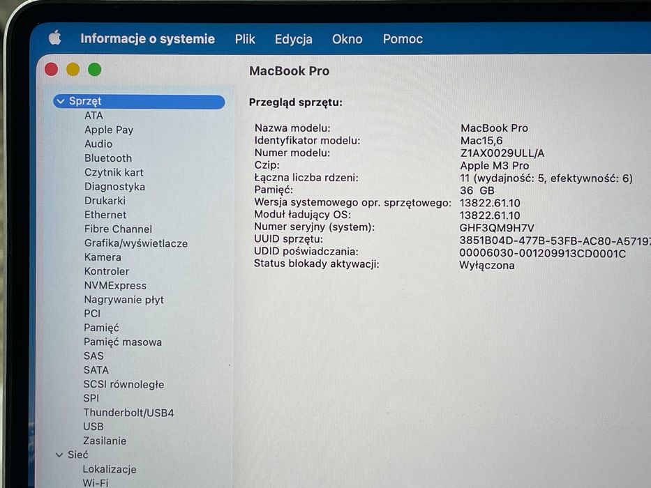 2023 MacBook Pro A2992 14" M3 PRO 36GB 1000GB