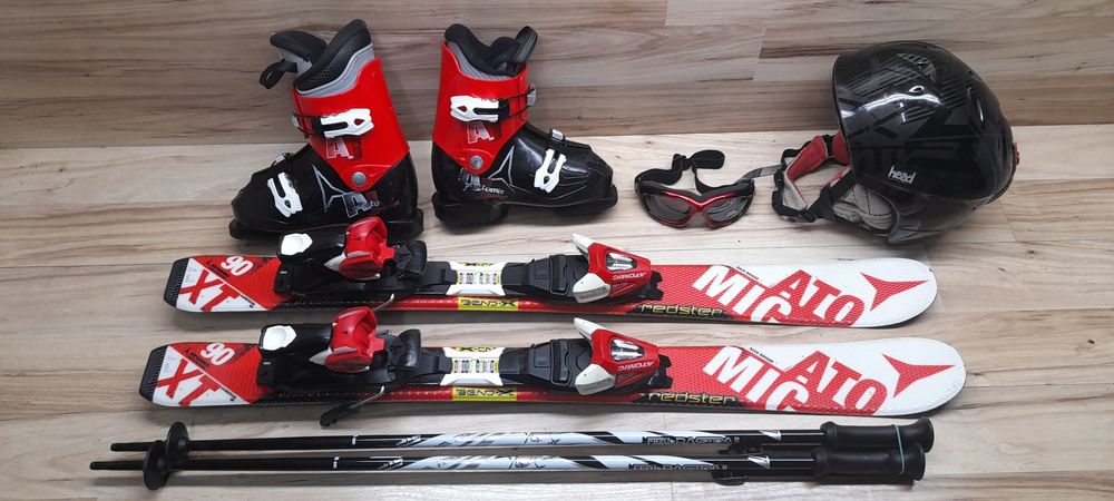 Komplet ATOMIC 90cm Buty 19.5cm Kijki Kask Gogle