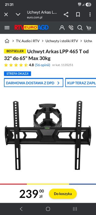Uchwyt TV 32"-65" Arkas Jak Nowy