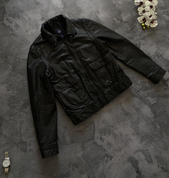 Винтажная кожаная куртка Gap чёрная мужская оригинал