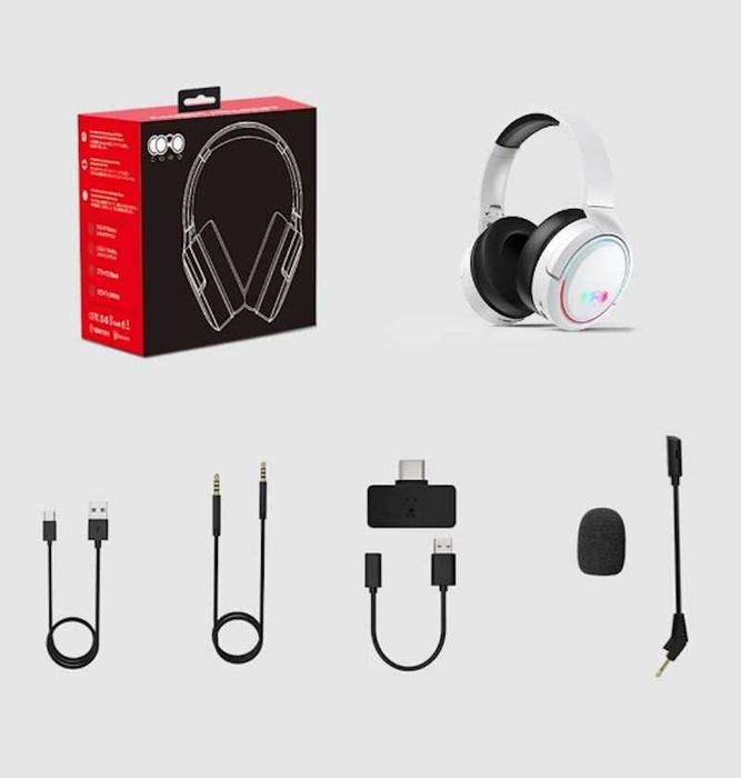 Słuchawki bezprzewodowe gamingowe z mikrofonem, LED, bluetooth 5,2