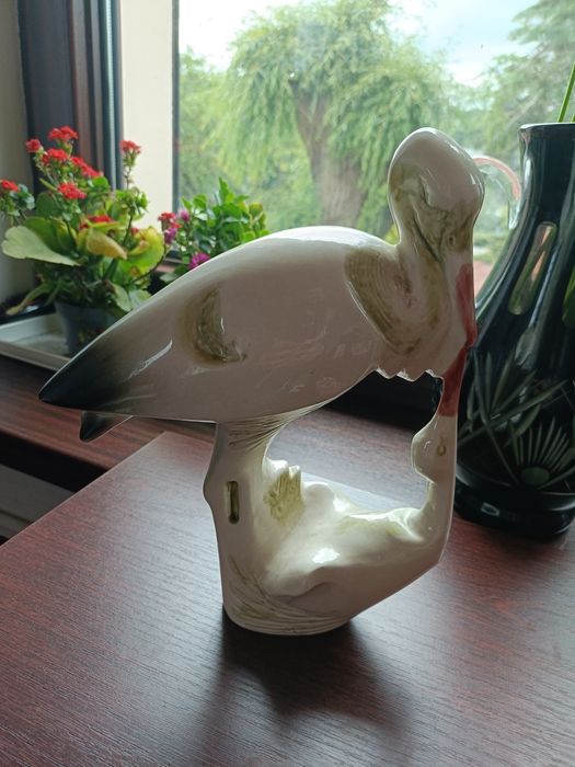 Figurka czapla bocian Jihokera Bechyně lata 60. Brusel Czechy vintage