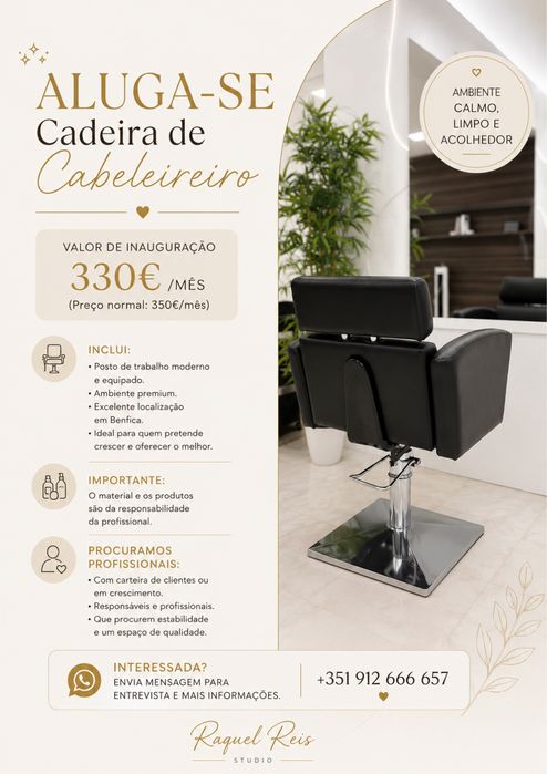 Cadeira cabeleireiro aluga se