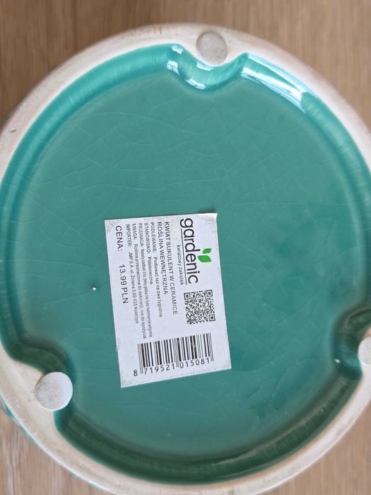 doniczka osłonka ceramiczna zielono-szara geometryczne wzory