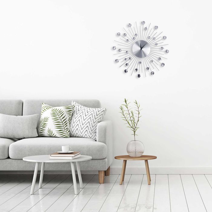Zegar ścienny Cristal Moon 50 cm srebrny promyki kryształki
