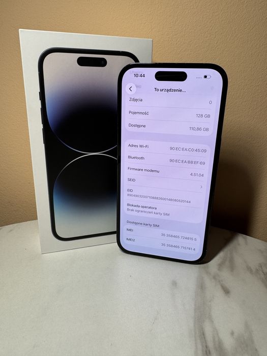 MEGA ZESTAW iPhone 14 PRO • 100% baterii • GRATIS kostka, kabel, szkło, etui