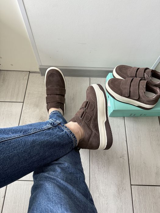 Кросівки шоколадні  на липучках натуральний зашм