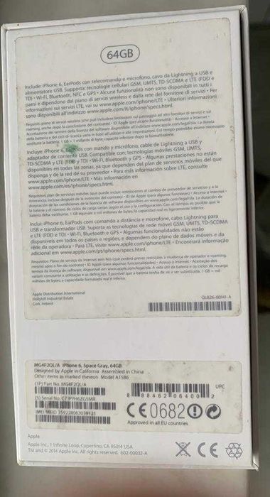 iPhone 6, 64GB, Space Gray, desbloqueado, ótimo estado