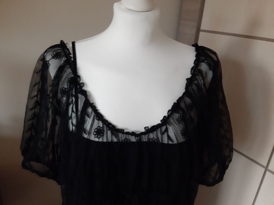 Sukienka czarna Zara L oversize koronka nowa boho klasyk unikat