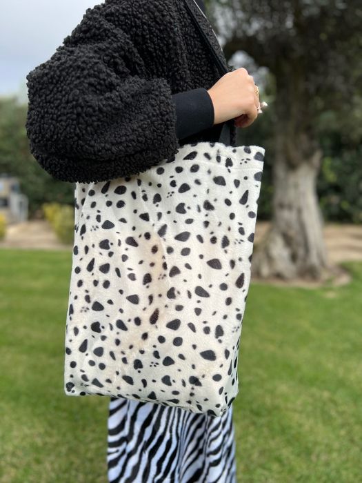 Tote shopper Bag fur black white dalmatian print Bolsa tote dálmata