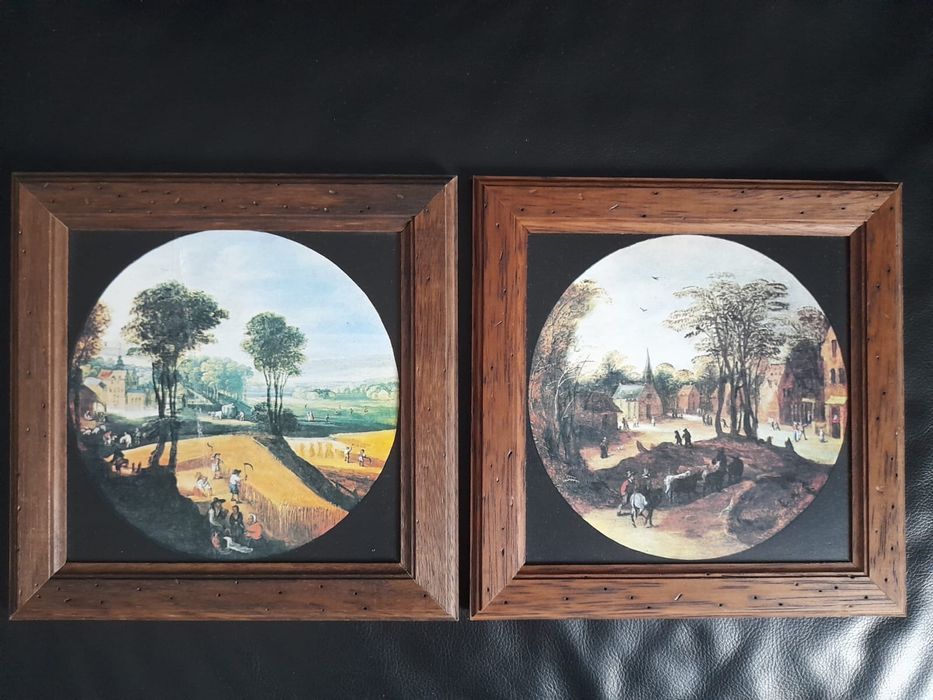 Obrazki cztery pory roku oprawione w drewniane ramki