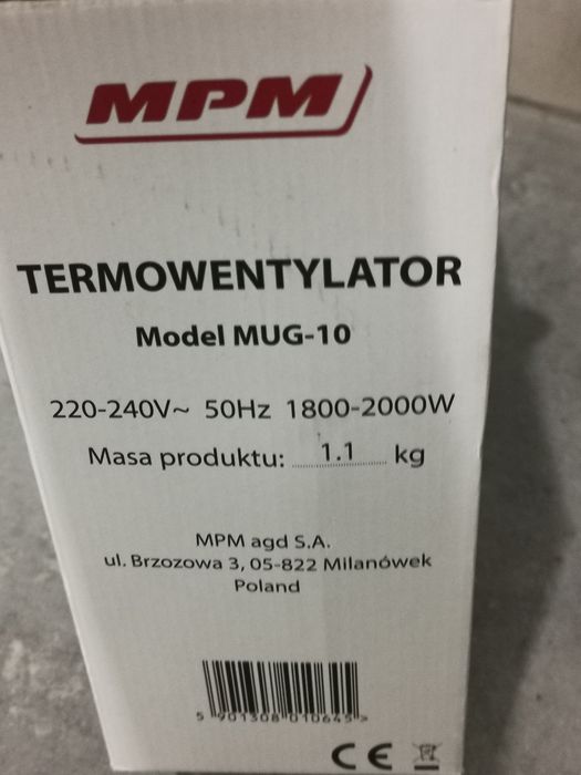 Termowentylator Farelka Nagrzewnica MPM Mug-10 2000W NOWY Okazja!