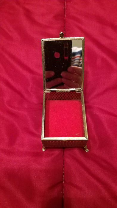 Antigo Porta Joias Em Metal E Tecido