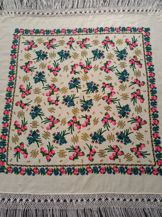 Chusta góralska kanadzka, wełna 100%, frędzle ręcznie przyprawiane!