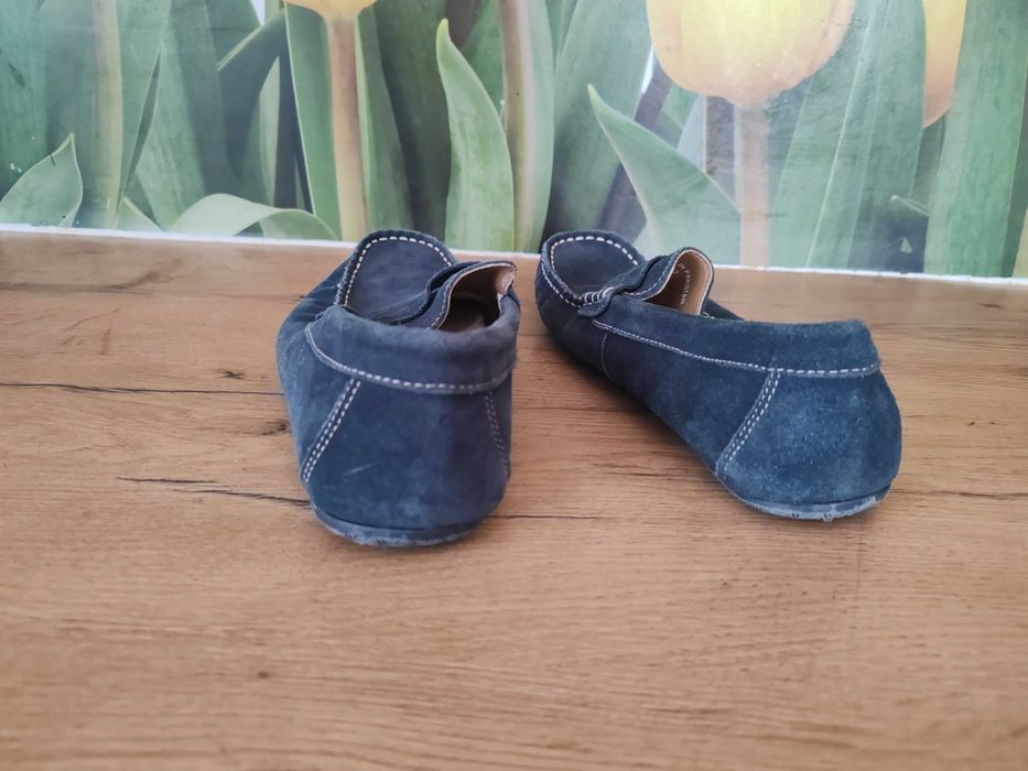 Skórzane granatowe buty loafersy unisex rozmiar 41