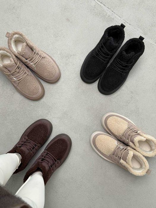 Жіночі зимові кросівки-черевики чорні високі, на хутрі, 36-41, замшеві