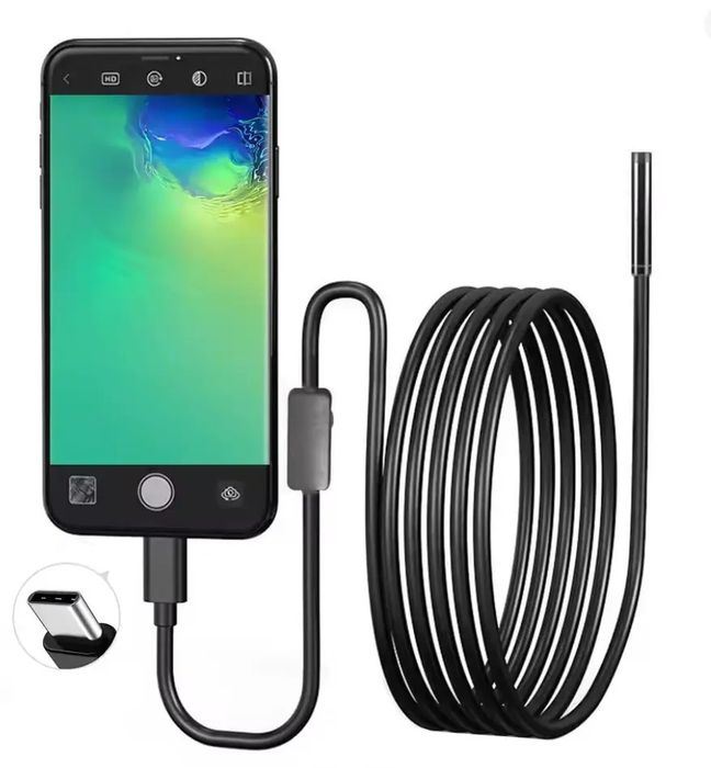 Ендоскоп для смартфона Android та ПК Type-C.  3-в-1.  Гнучкий кабель 2м.  Діаметр камери: 5,5 мм