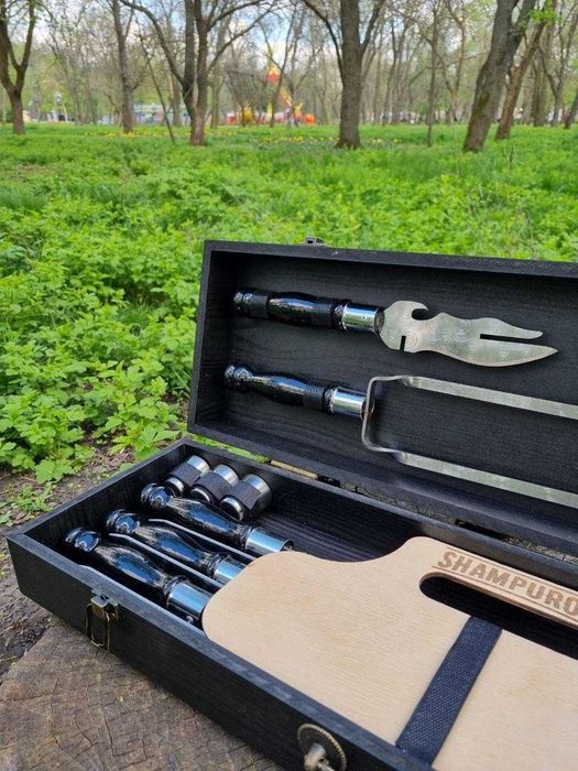 Набор шампуров в деревянном кейсе набір шампурів подарунковий