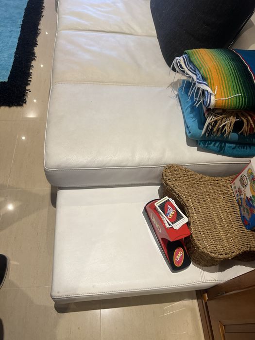 Sofá Luxo Premium 3/4 lugares branco Pele + cinzento penas Inox SPACE