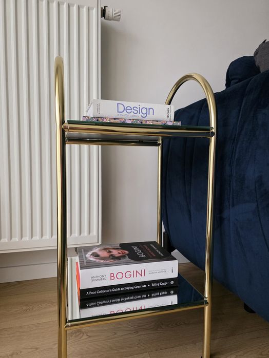 Stylowy barek stolik półka lata 80 vintage lustrzany metalowy