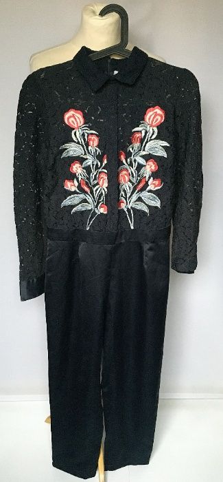 Kombinezon NOWY Asos Haft Granatowy M 38 Koronkowy