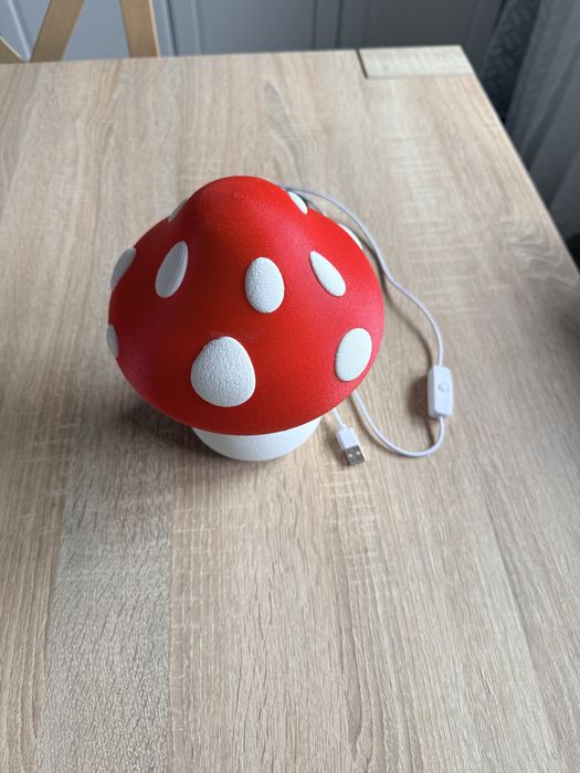 Lampka nocna muchomor grzybek – druk 3D, zasilanie USB, dekoracj