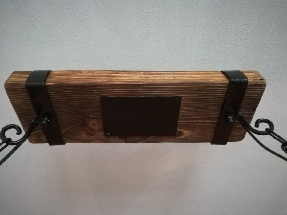 Drewniana lampa wisząca, żyrandol RETRO, postarzana belka, Vintage