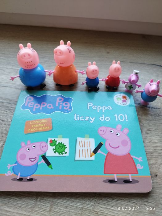 Książeczka Peppa liczy do 10 i figurki Peppa, ukladanka peppa logic