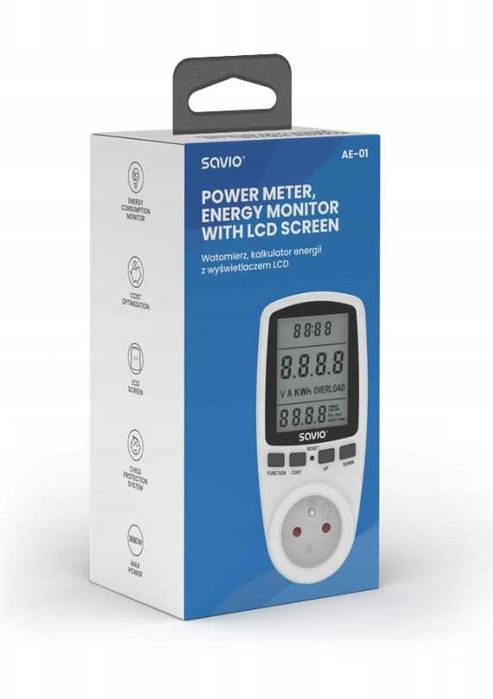 SAVIO AE-01 Watomierz, kalkulator energii z wyświetlaczem LCD