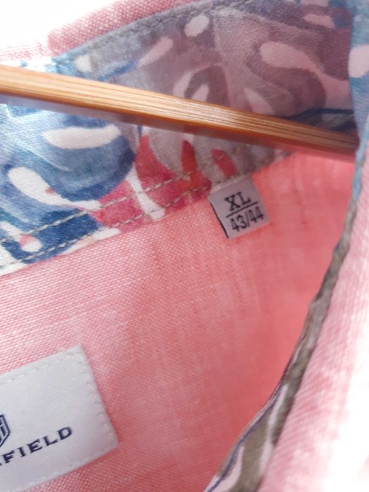 Różowa koszula męska Basefield XL 100% len lniana kołnierzyk 43 44