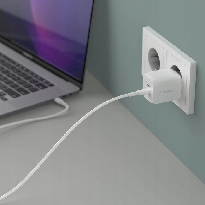outlet belkin 45w pd pps dual usb-c gan charger white